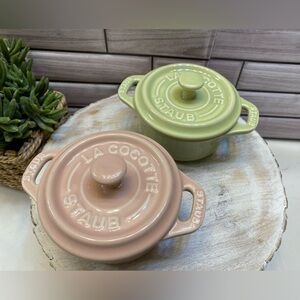 STAUB ❤️Ceramics  Mini Round Cocotte 10cm Macaron Light Pink & Green NIB